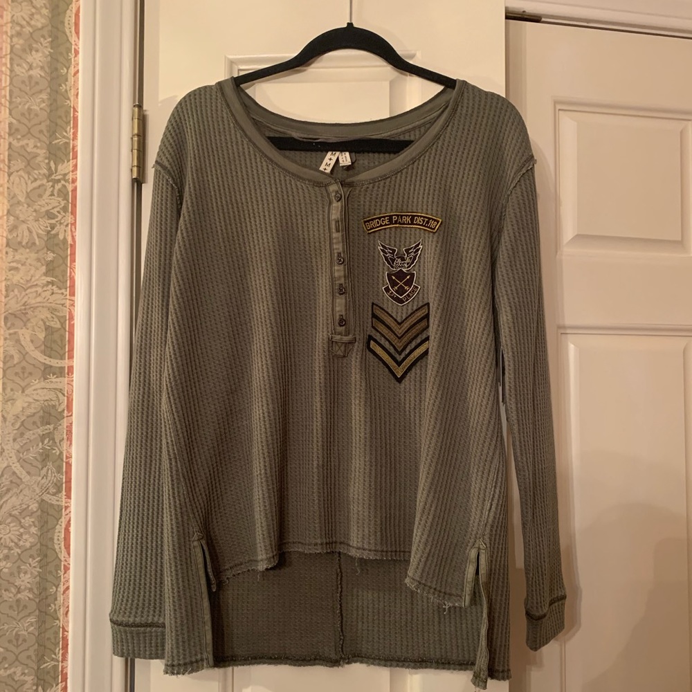 Free People Army Green Patch Long-sleeve shirt